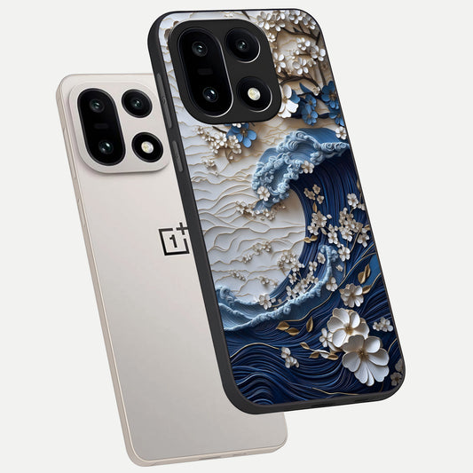  Blossom Wave Art phone case For Oneplus 15 showing premium glass back cover with detailed artwork