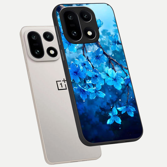  Blue Blossoms Branch phone case For Oneplus 15 showing premium glass back cover with detailed artwork