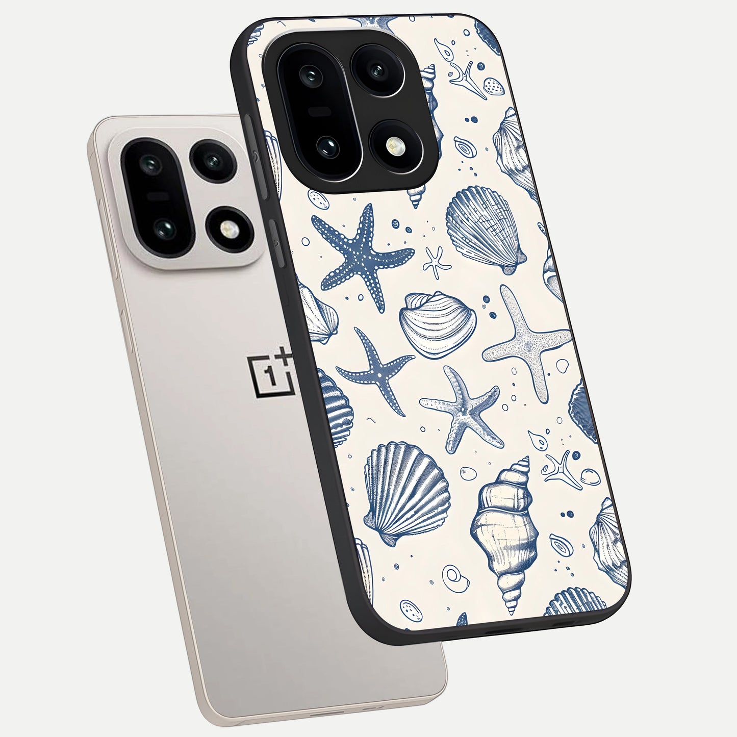  Blue Ocean Outline phone case For Oneplus 15 showing premium glass back cover with detailed artwork