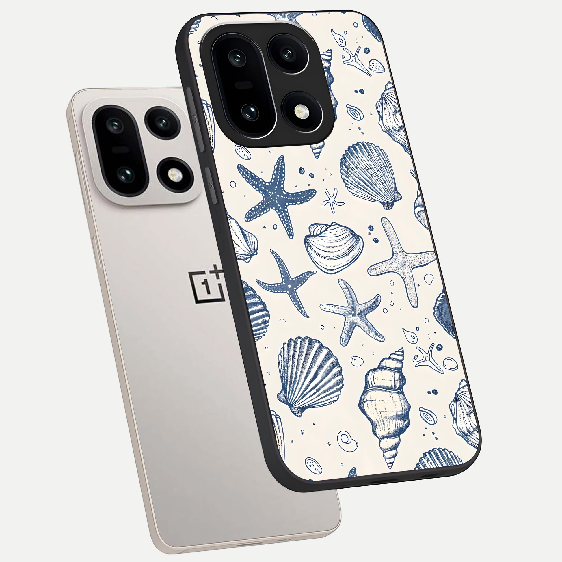  Blue Ocean Outline phone case For Oneplus 15 showing premium glass back cover with detailed artwork