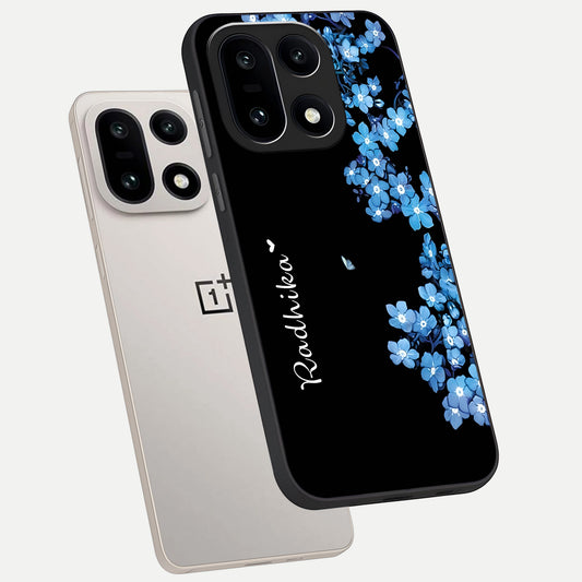  Blue Petal Dream Custom Name phone case For Oneplus 15 showing premium glass back cover with detailed artwork