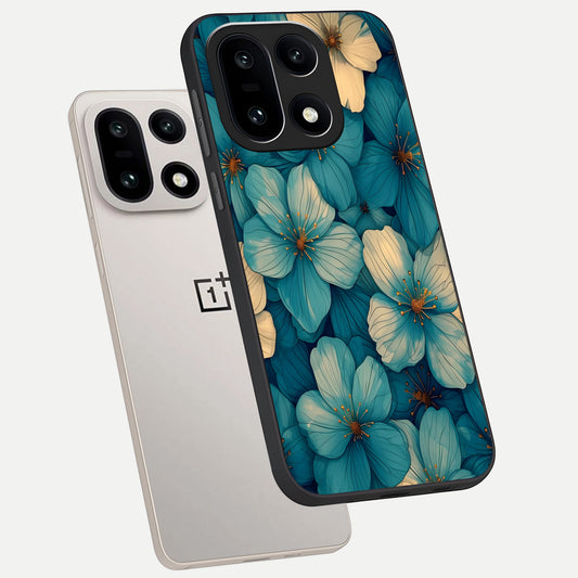  Blue Shade Floral phone case For Oneplus 15 showing premium glass back cover with detailed artwork