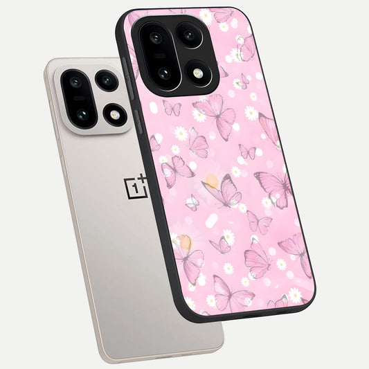  Blush Butterfly Garden phone case For Oneplus 15 showing premium glass back cover with detailed artwork