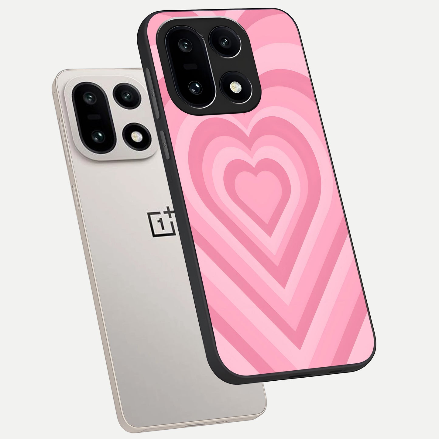  Blush Heart Waves phone case For Oneplus 15 showing premium glass back cover with detailed artwork