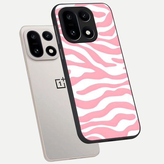  Blush Zebra Flow phone case For Oneplus 15 showing premium glass back cover with detailed artwork