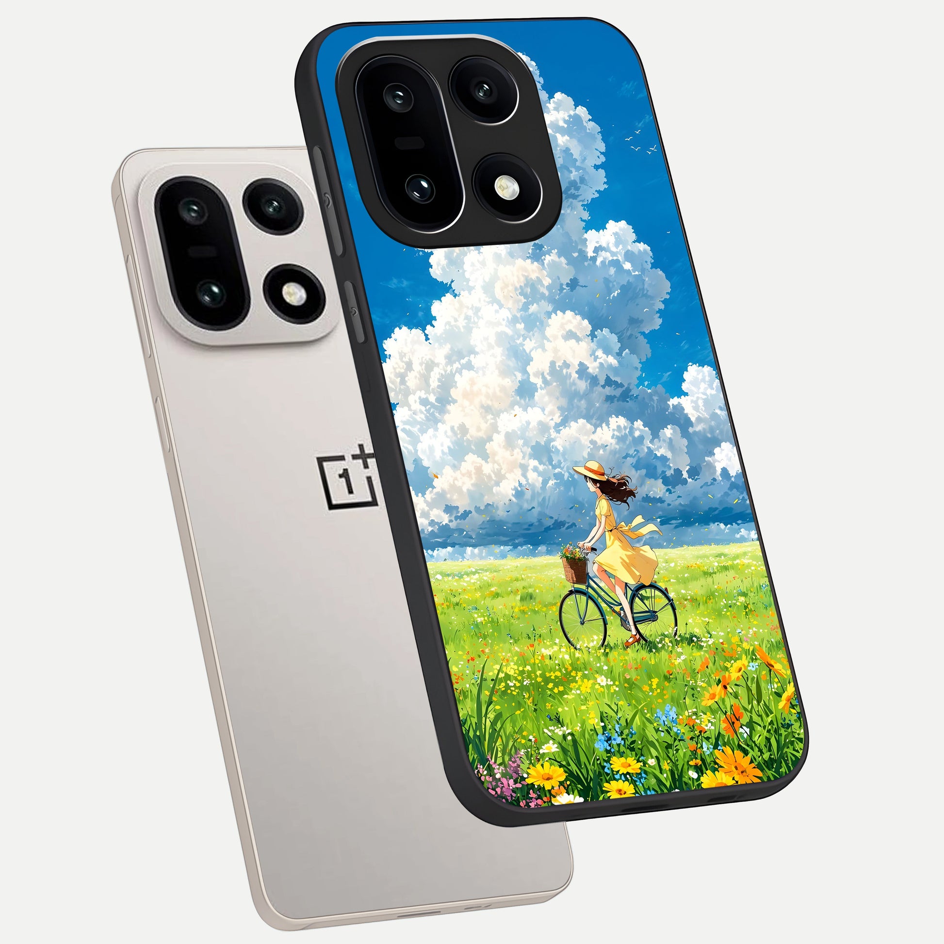  Breezy Meadow Ride phone case For Oneplus 15 showing premium glass back cover with detailed artwork