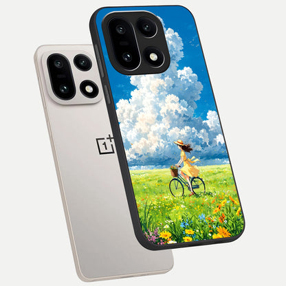  Breezy Meadow Ride phone case For Oneplus 15 showing premium glass back cover with detailed artwork