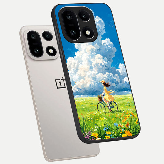  Breezy Meadow Ride phone case For Oneplus 15 showing premium glass back cover with detailed artwork