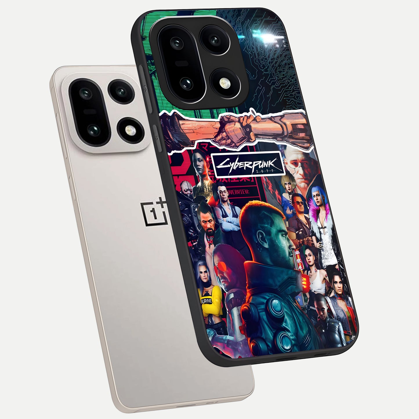  CYBERPUNK Legacy phone case For Oneplus 15 showing premium glass back cover with detailed artwork