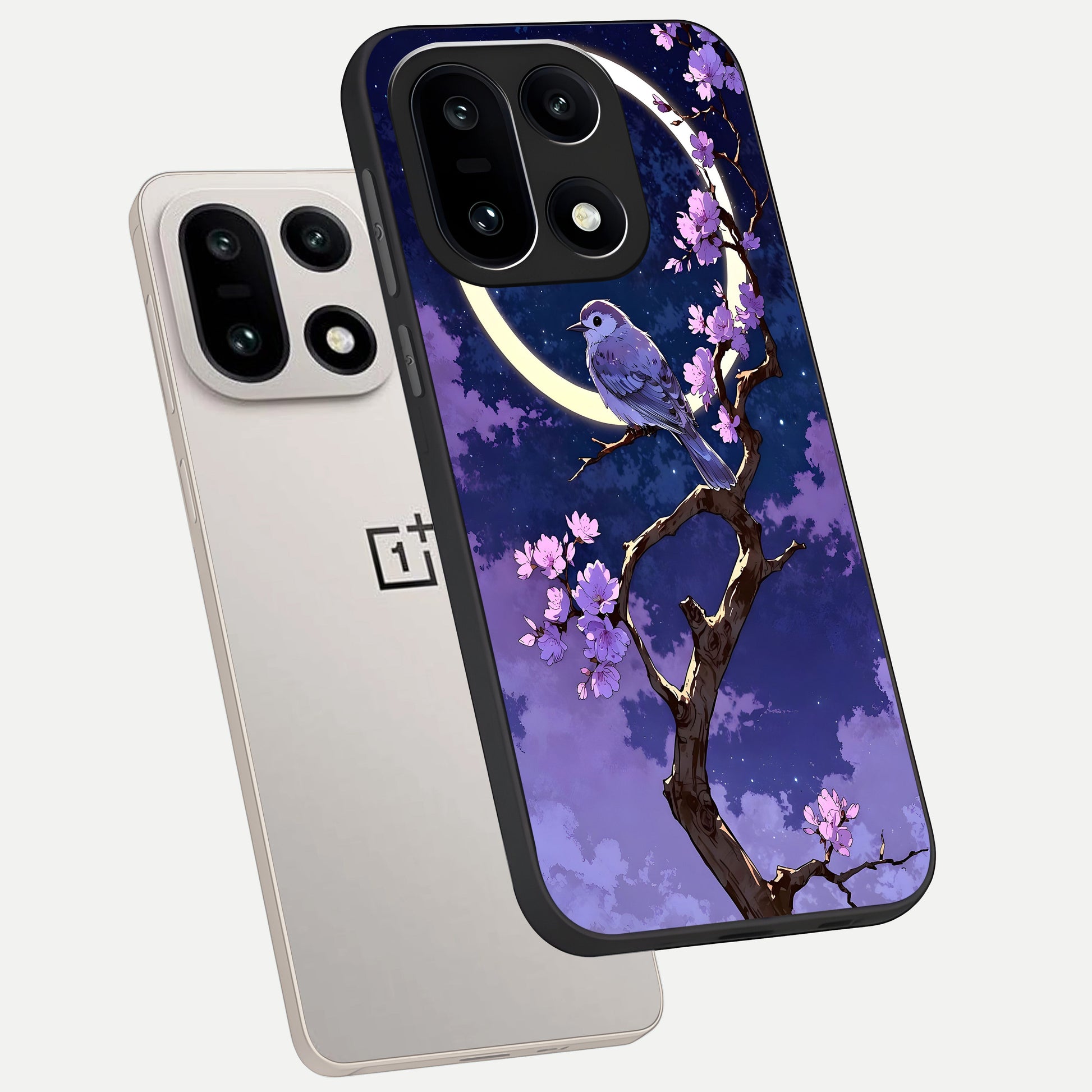  Celestial Bird Blossom phone case For Oneplus 15 showing premium glass back cover with detailed artwork