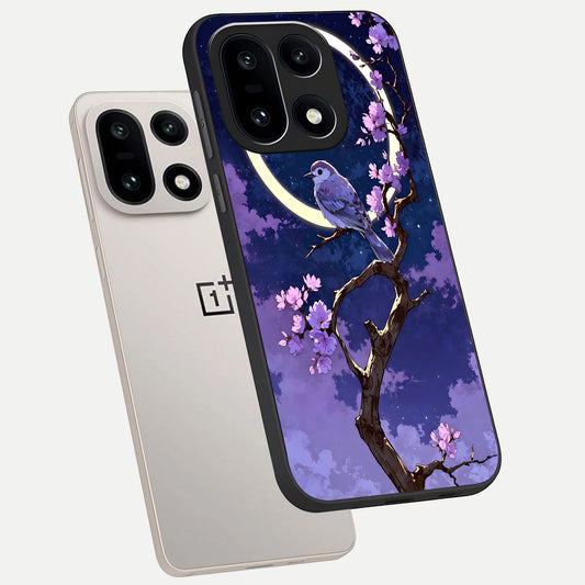  Celestial Bird Blossom phone case For Oneplus 15 showing premium glass back cover with detailed artwork