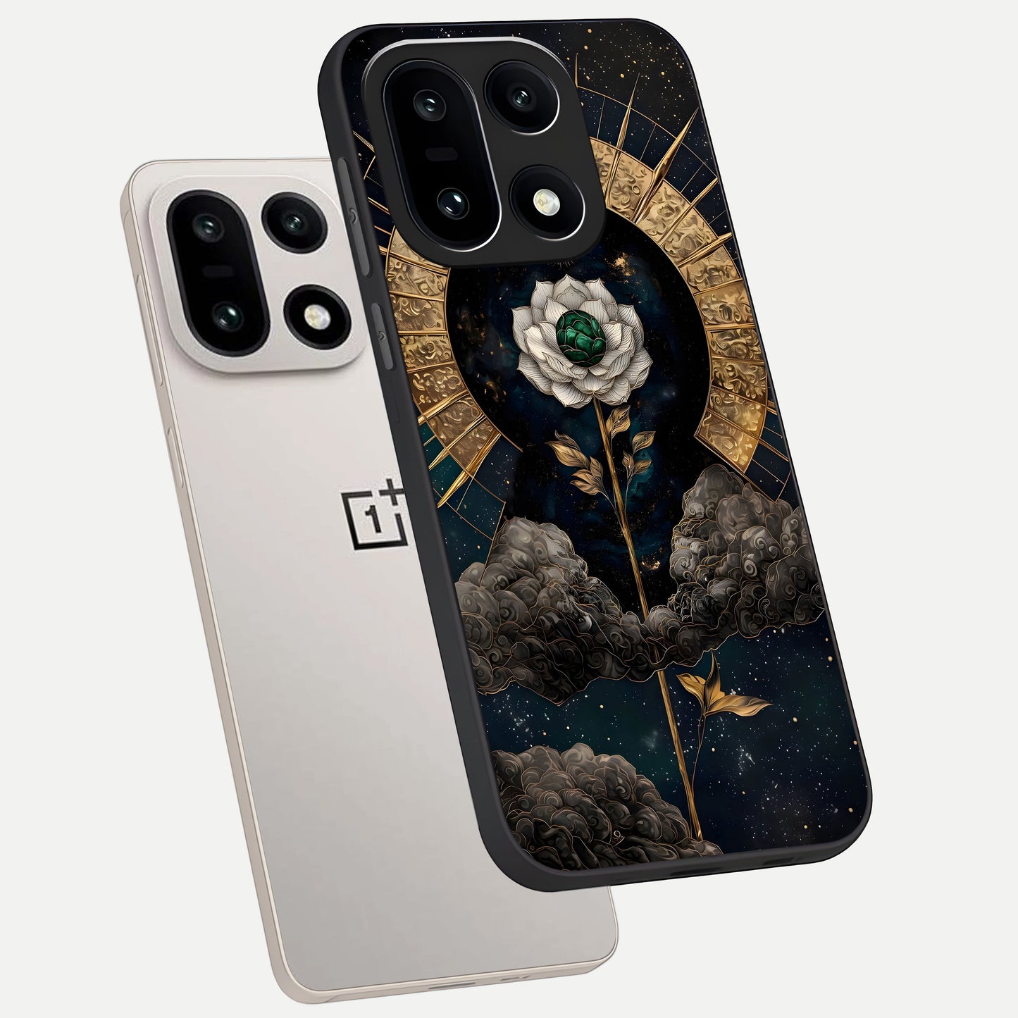  Celestial Lotus Morang phone case For Oneplus 15 showing premium glass back cover with detailed artwork