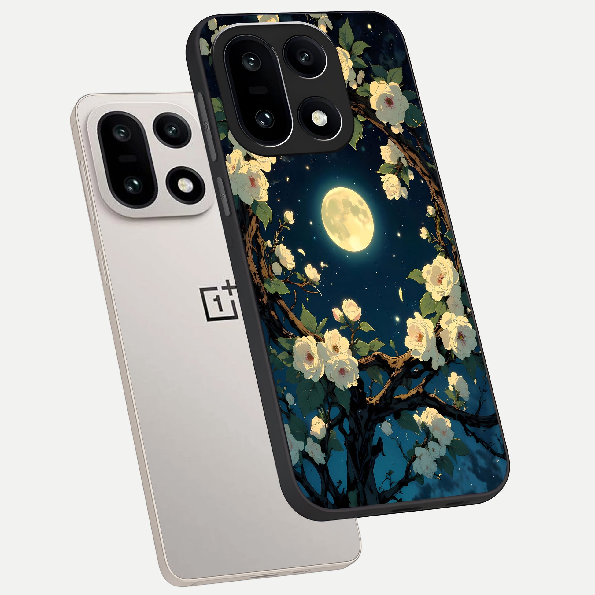  Celestial Moon And Flower phone case For Oneplus 15 showing premium glass back cover with detailed artwork