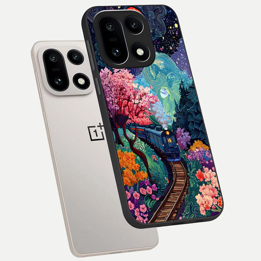  Celestial Train Journey phone case For Oneplus 15 showing premium glass back cover with detailed artwork