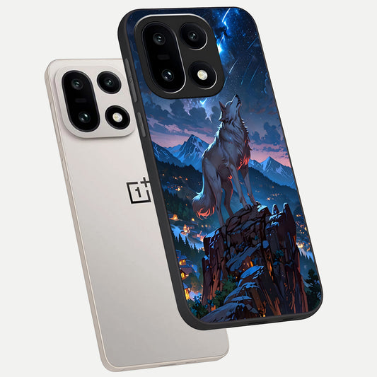  Celestial Wolf Howl phone case For Oneplus 15 showing premium glass back cover with detailed artwork