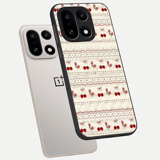  Cherry Bloom Charm phone case For Oneplus 15 showing premium glass back cover with detailed artwork