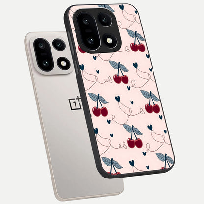  Cherry Heart Line phone case For Oneplus 15 showing premium glass back cover with detailed artwork