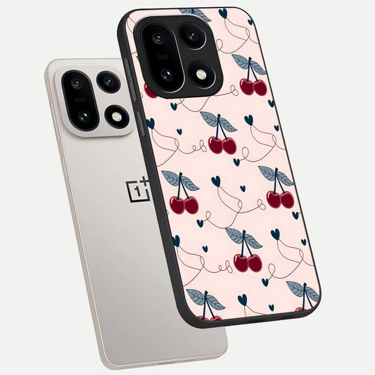 Cherry Heart Line phone case For Oneplus 15 showing premium glass back cover with detailed artwork