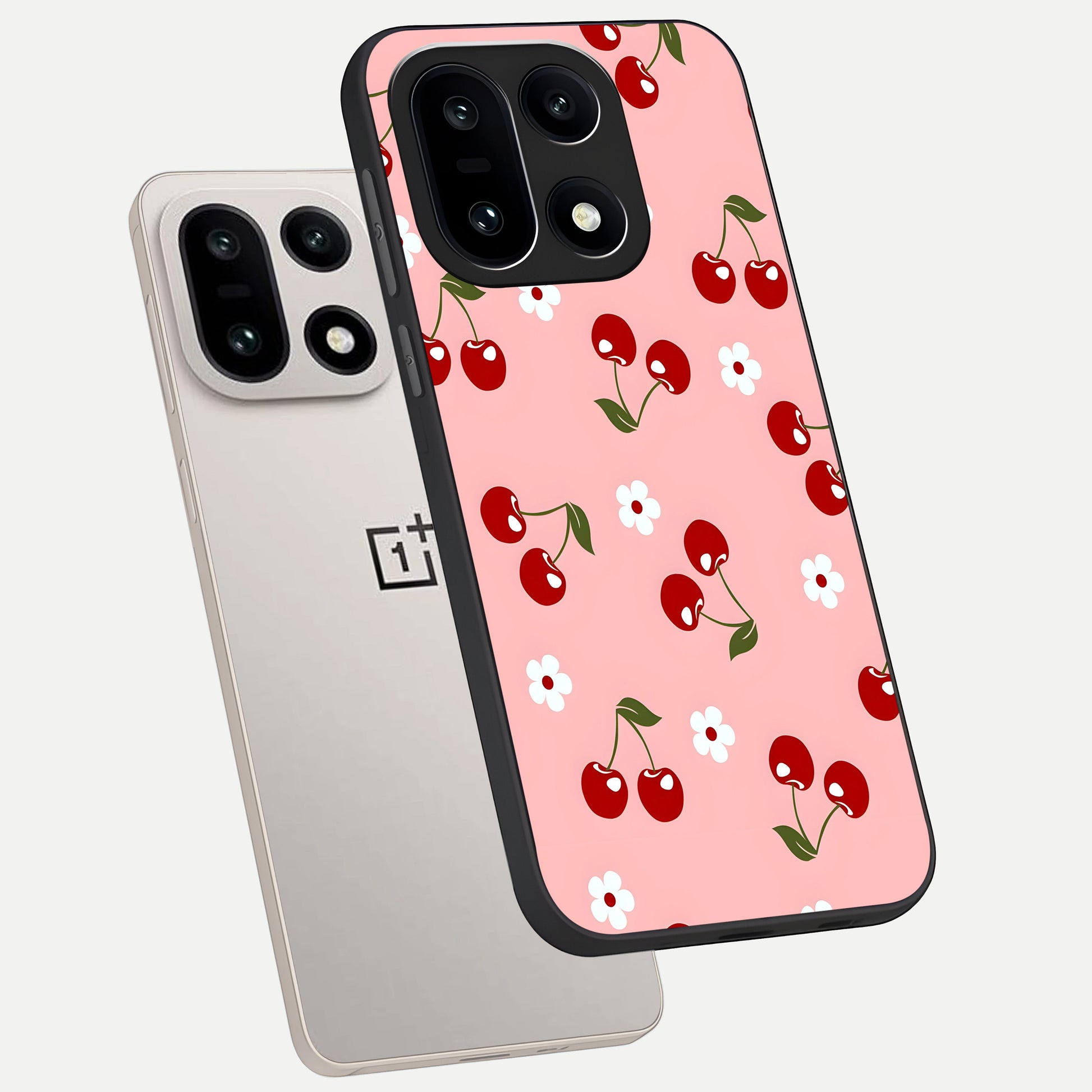  Cherry Love Mood phone case For Oneplus 15 showing premium glass back cover with detailed artwork