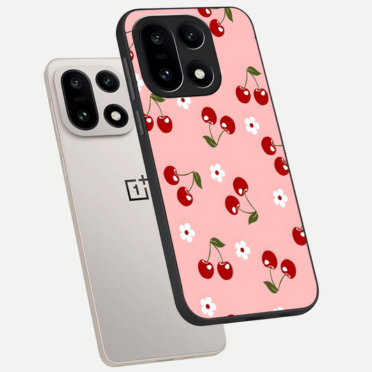  Cherry Love Mood phone case For Oneplus 15 showing premium glass back cover with detailed artwork