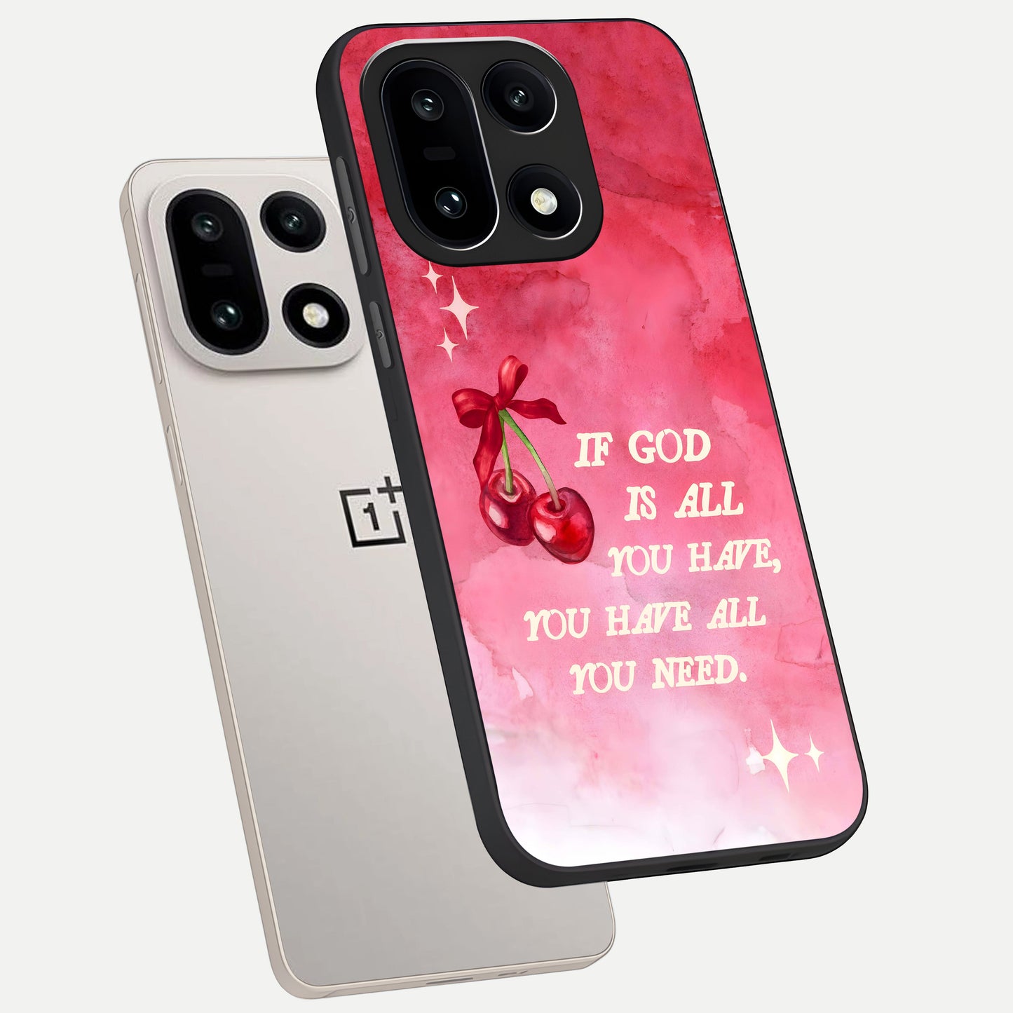  Cherry Quote phone case For Oneplus 15 showing premium glass back cover with detailed artwork