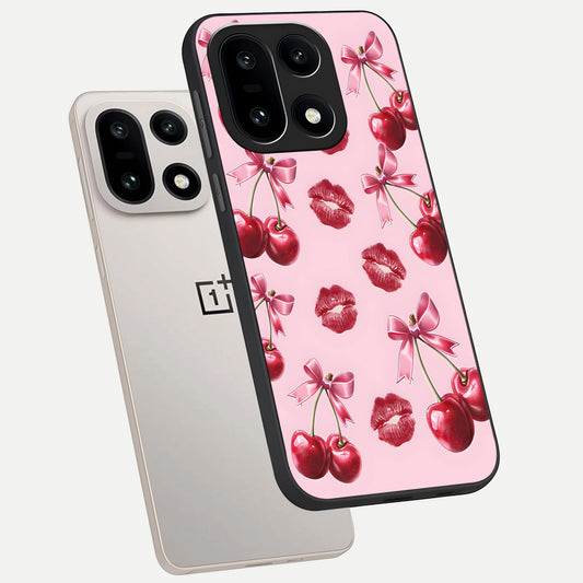  Cherry With Lips phone case For Oneplus 15 showing premium glass back cover with detailed artwork