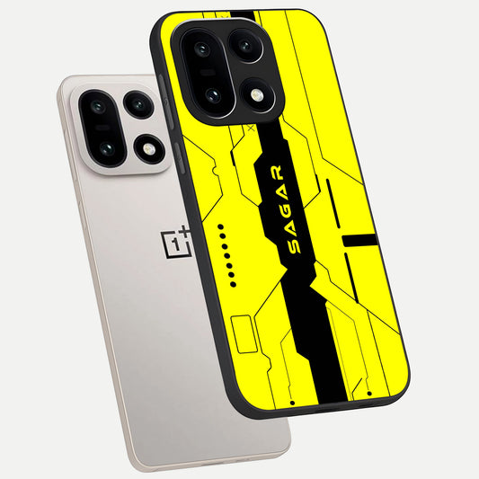  Circuit CYBERPUNK Custom Name phone case For Oneplus 15 showing premium glass back cover with detailed artwork