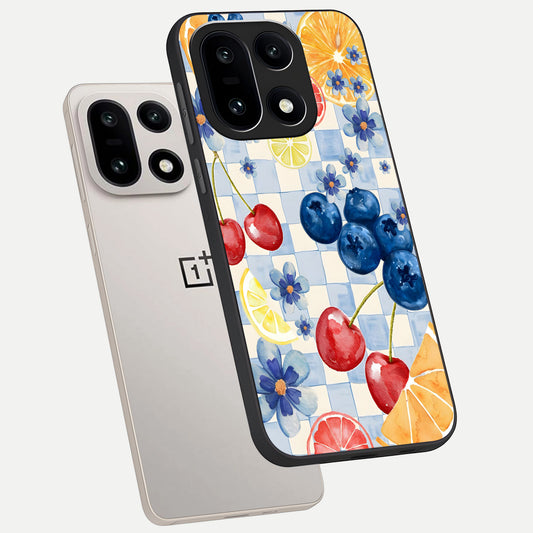  Citrus Bloom Joy phone case For Oneplus 15 showing premium glass back cover with detailed artwork