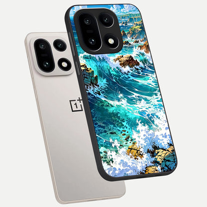  Coastal Blue Waves phone case For Oneplus 15 showing premium glass back cover with detailed artwork