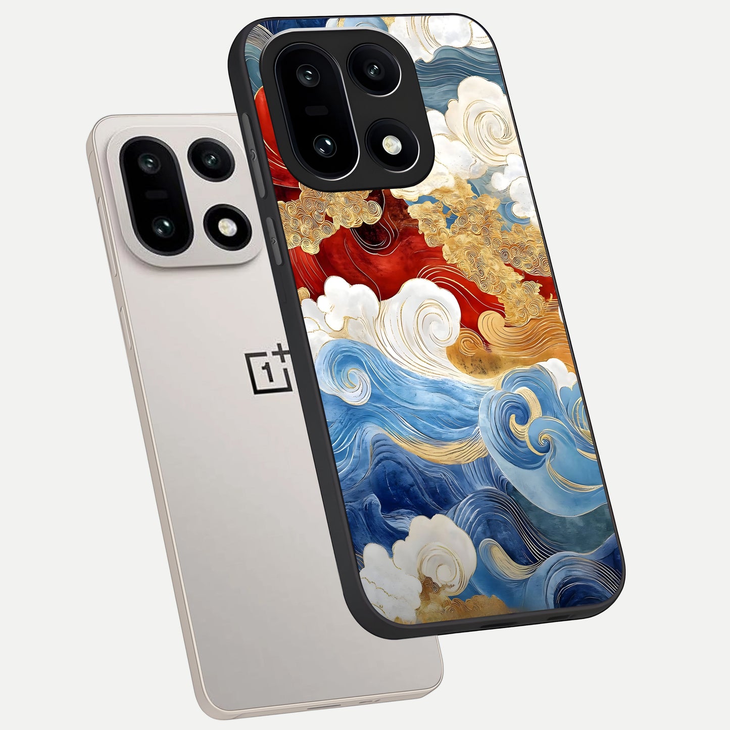  Colored Waves phone case For Oneplus 15 showing premium glass back cover with detailed artwork