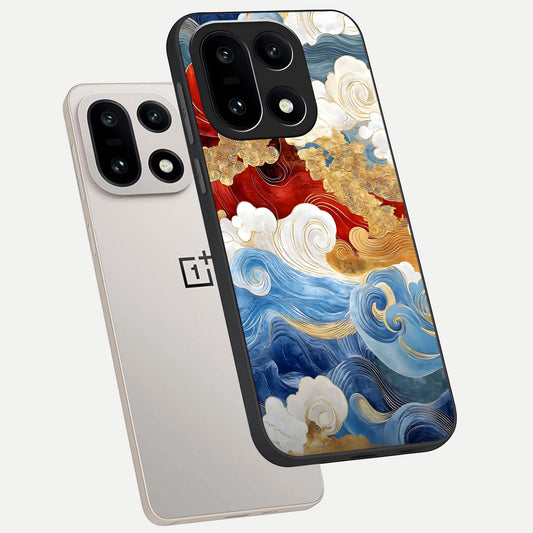  Colored Waves phone case For Oneplus 15 showing premium glass back cover with detailed artwork