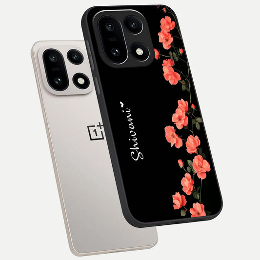  Crimson Bloom Grace Custom Name phone case For Oneplus 15 showing premium glass back cover with detailed artwork