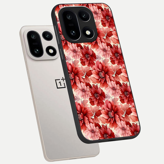  Crimson Love Petals phone case For Oneplus 15 showing premium glass back cover with detailed artwork