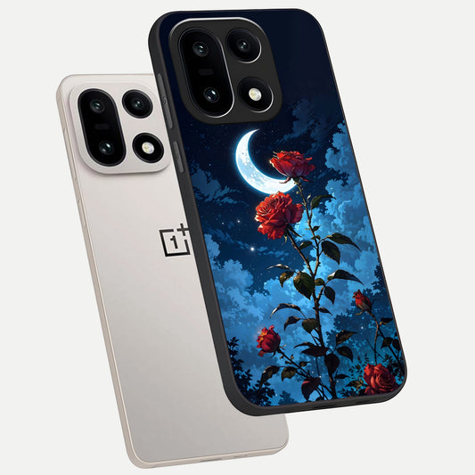  Crimson Rose Moon phone case For Oneplus 15 showing premium glass back cover with detailed artwork