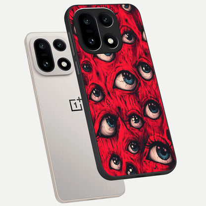  Crimson Watch Eyes phone case For Oneplus 15 showing premium glass back cover with detailed artwork
