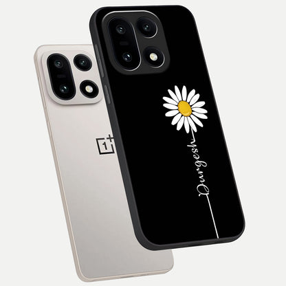  Custom Name White Flower phone case For Oneplus 15 showing premium glass back cover with detailed artwork