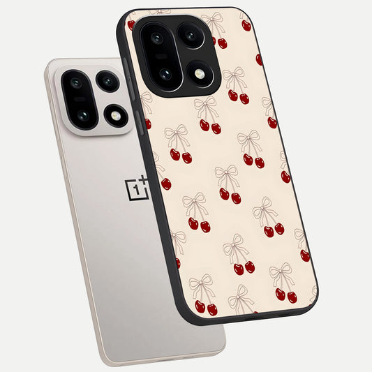  Cute Cherry Pattern phone case For Oneplus 15 showing premium glass back cover with detailed artwork