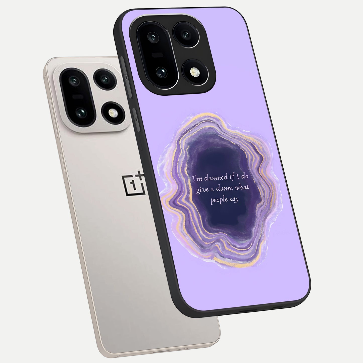  Damned People Quote phone case For Oneplus 15 showing premium glass back cover with detailed artwork
