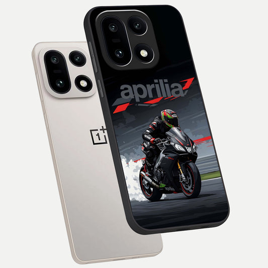  Dark Aprilla phone case For Oneplus 15 showing premium glass back cover with detailed artwork