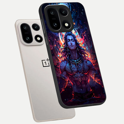  Divine Fire Shiv phone case For Oneplus 15 showing premium glass back cover with detailed artwork