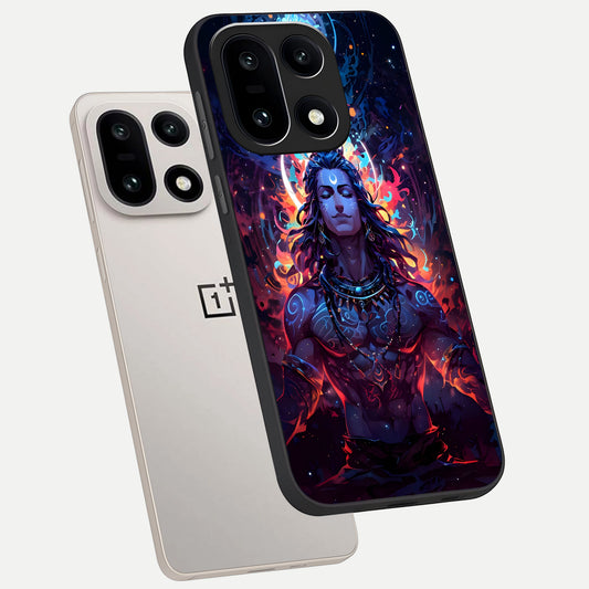  Divine Fire Shiv phone case For Oneplus 15 showing premium glass back cover with detailed artwork