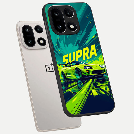  Electric Supra Thunder phone case For Oneplus 15 showing premium glass back cover with detailed artwork