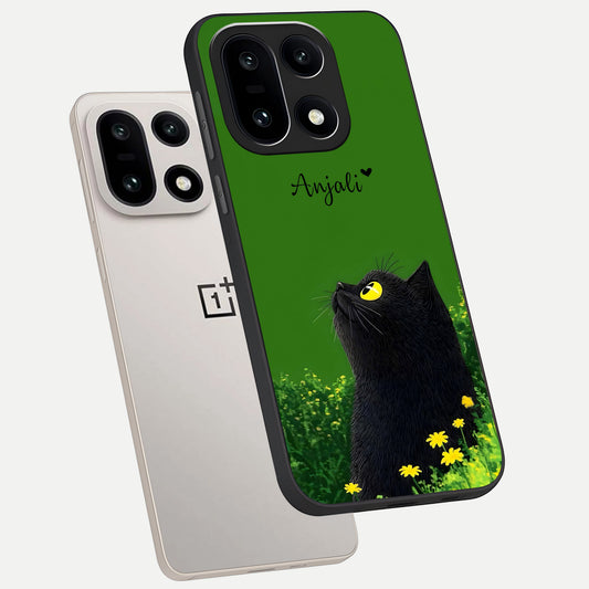  Emerald Cat Custom Name phone case For Oneplus 15 showing premium glass back cover with detailed artwork