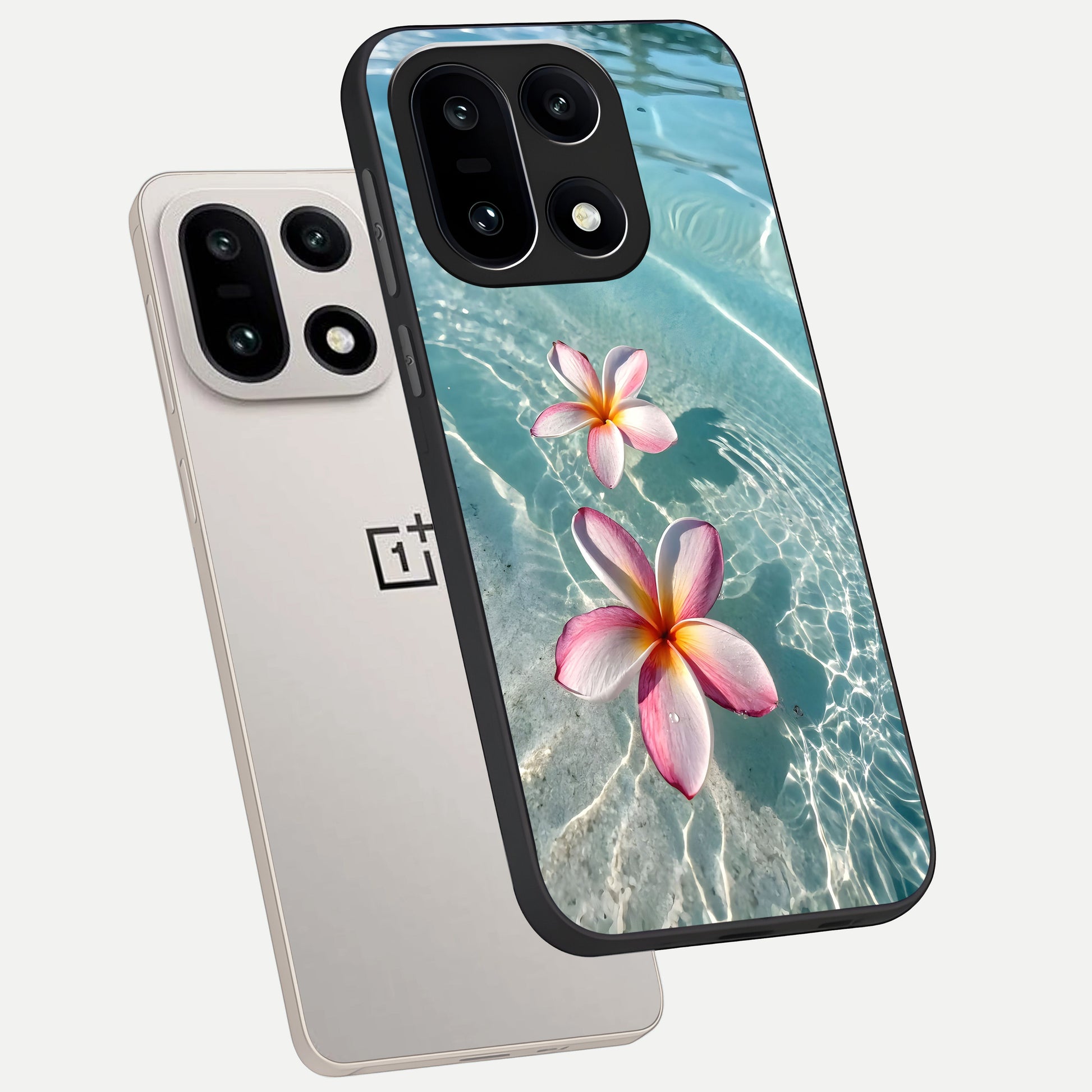  Floating Bloom Bliss phone case For Oneplus 15 showing premium glass back cover with detailed artwork