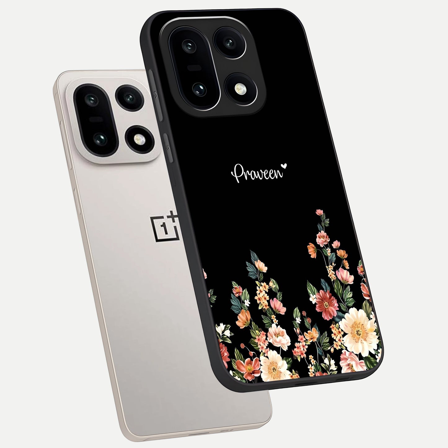  Floral Design Personalized Custom Name phone case For Oneplus 15 showing premium glass back cover with detailed artwork