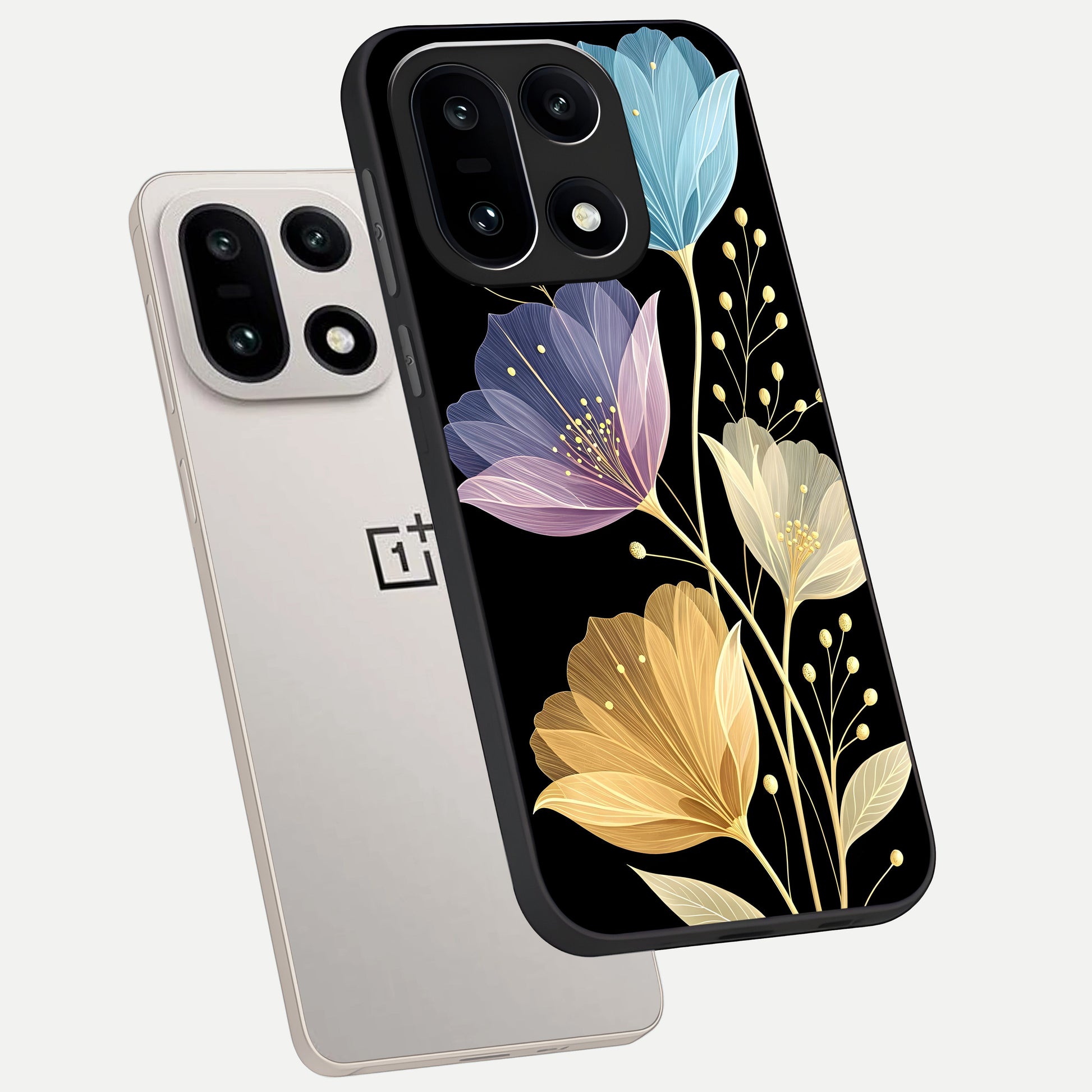 Flower Bloom Glow phone case For Oneplus 15 showing premium glass back cover with detailed artwork