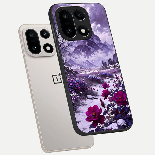  Flower Mountain View phone case For Oneplus 15 showing premium glass back cover with detailed artwork