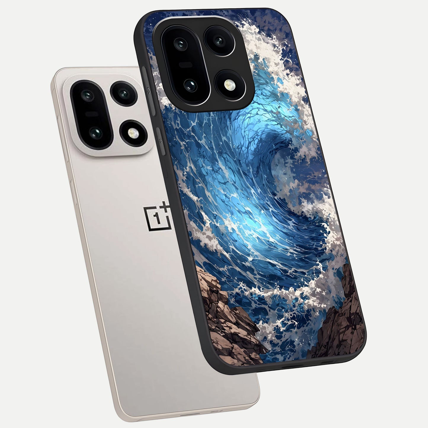  Giant Ocean Wave phone case For Oneplus 15 showing premium glass back cover with detailed artwork