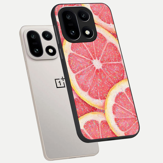 Glitter Grapefruit phone case For Oneplus 15 showing premium glass back cover with detailed artwork