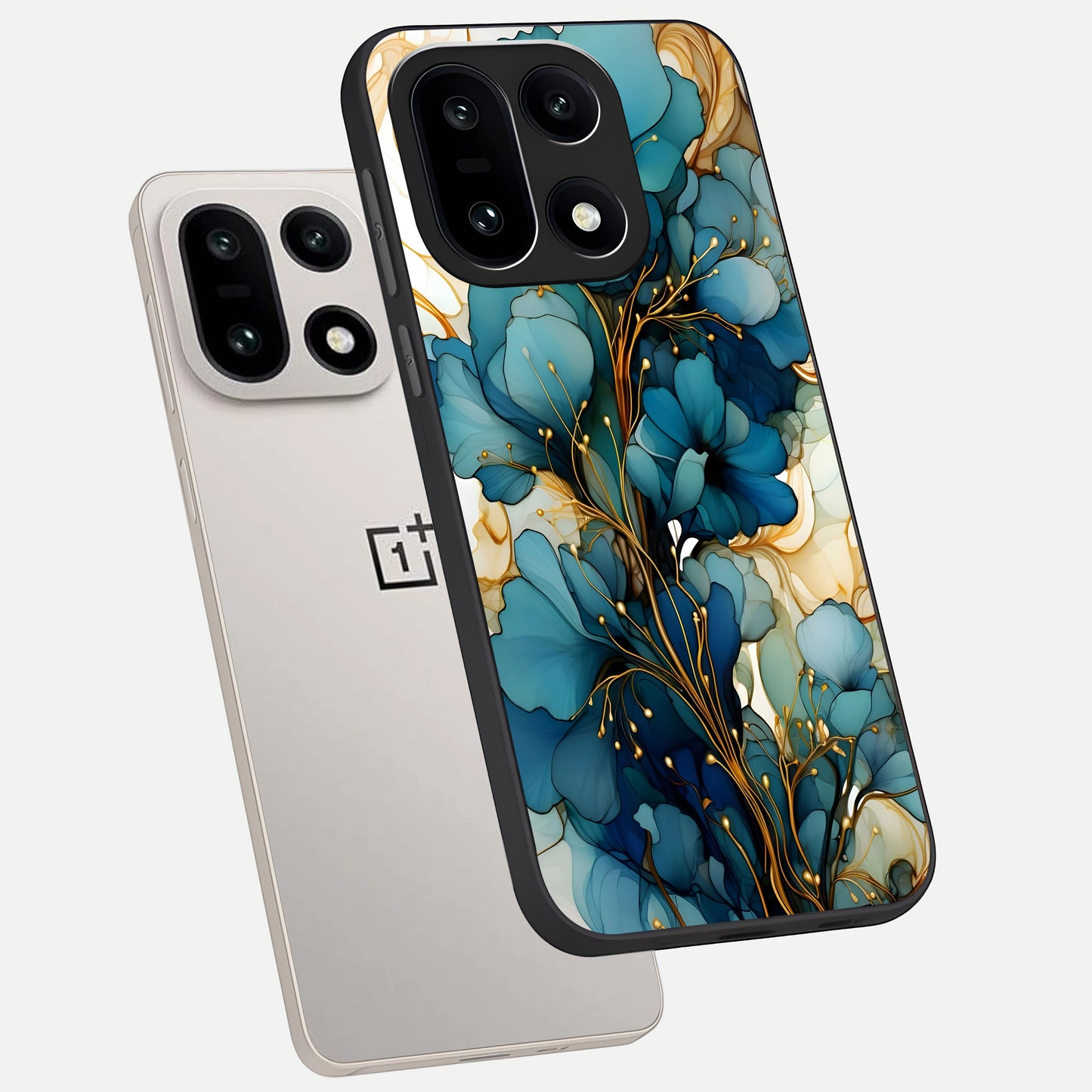  Golden Bloom Symphony phone case For Oneplus 15 showing premium glass back cover with detailed artwork